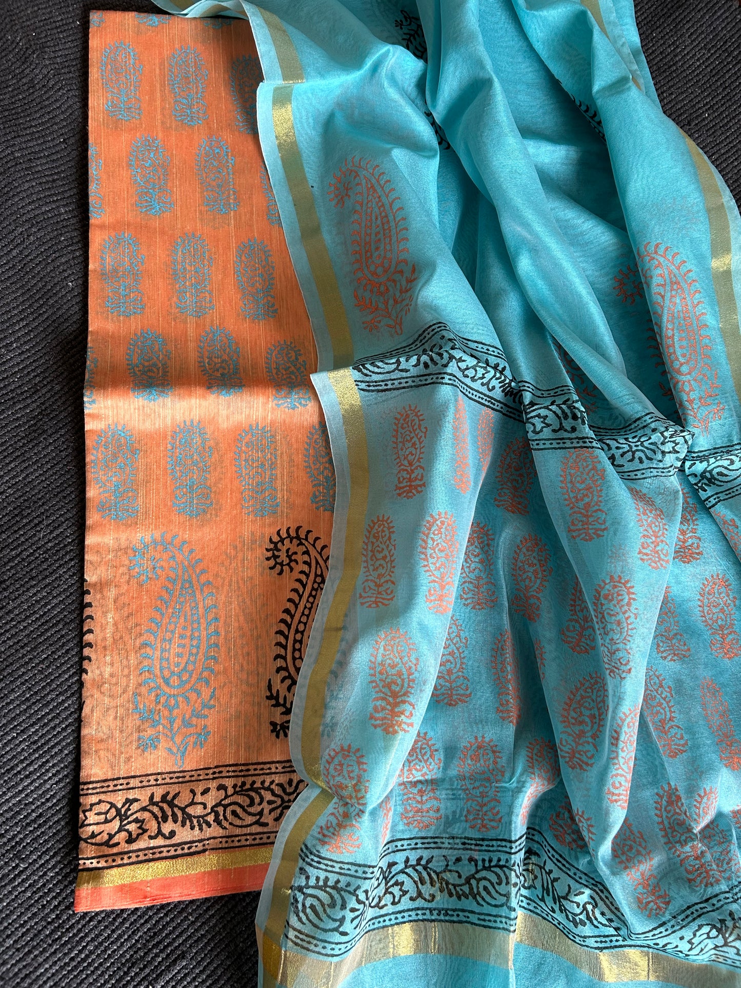 Hand Block Print Silk Cotton Top Dupatta Set