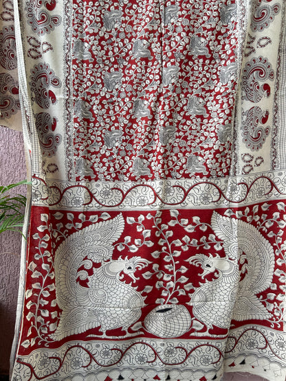 Kalamkari Malmal Cotton Saree with Blouse