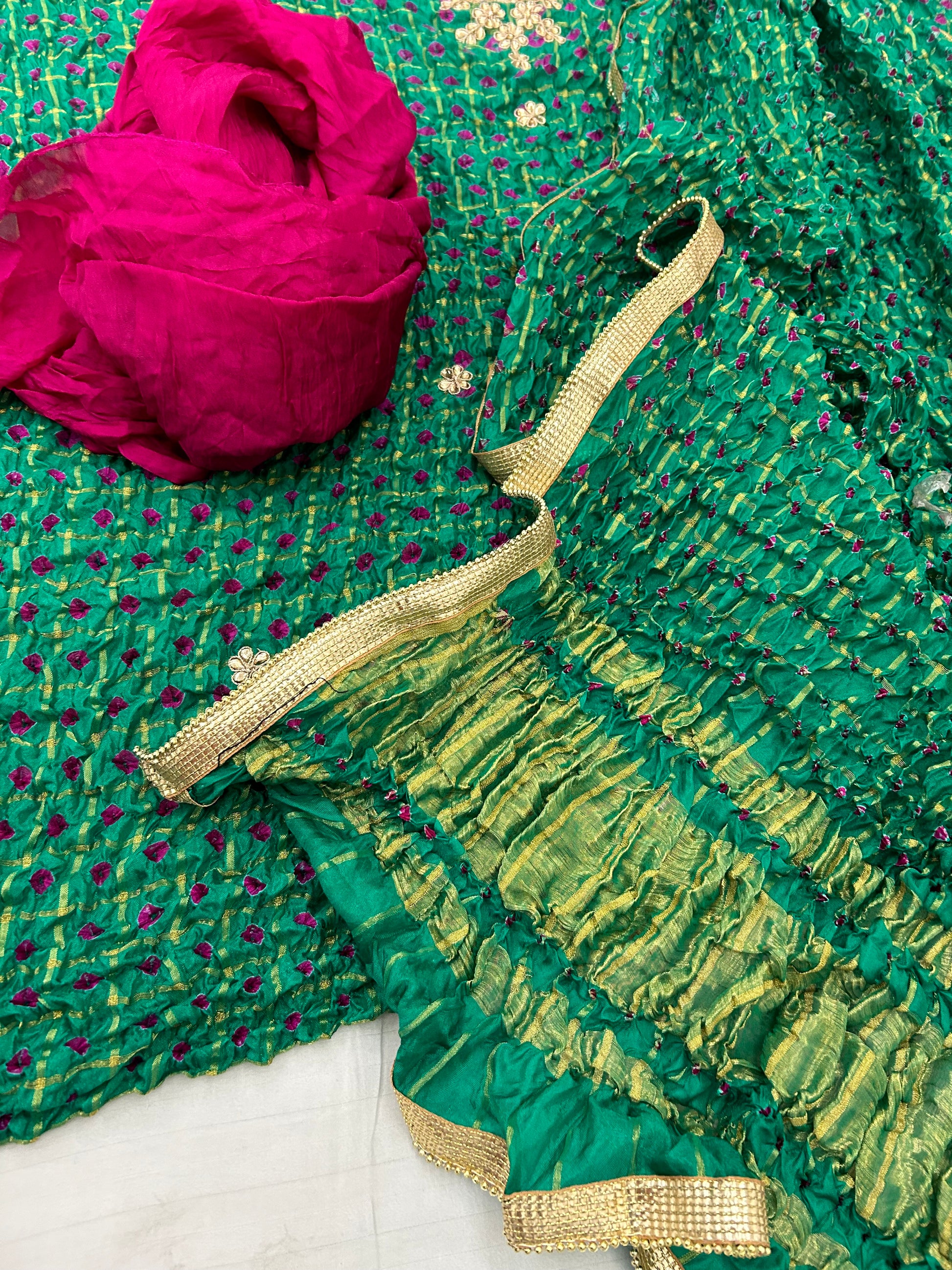 Bandhej garchola dress material with Gota Patti work