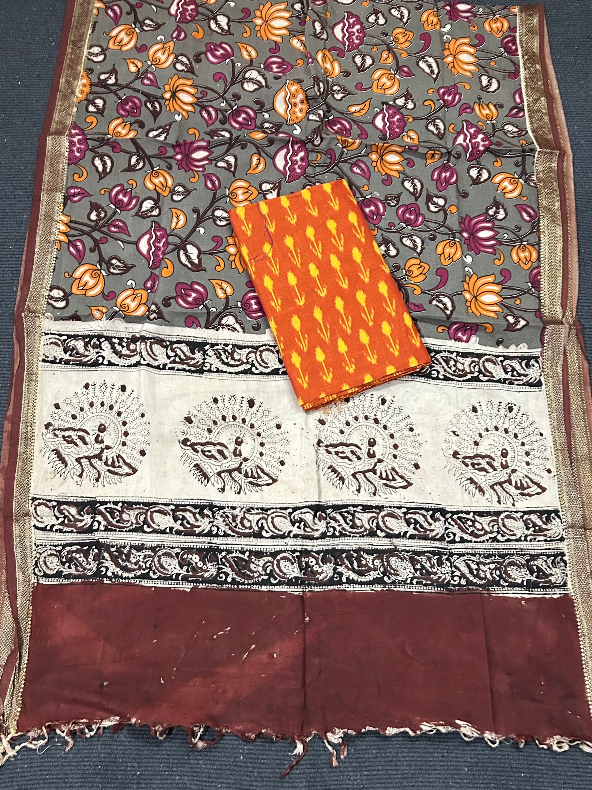 Kalamkari Silk Dupatta and Ikat Top