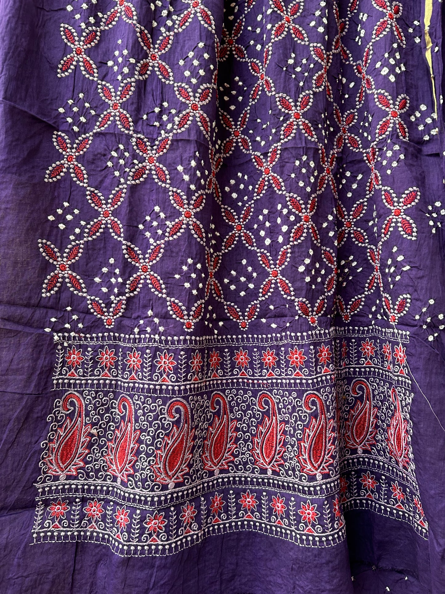 Embroidered Cotton Bandhej Dress Material