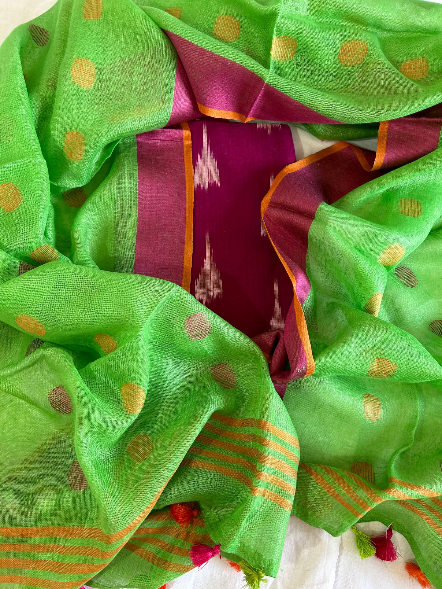 Ikat Top with Pure Linen Dupatta