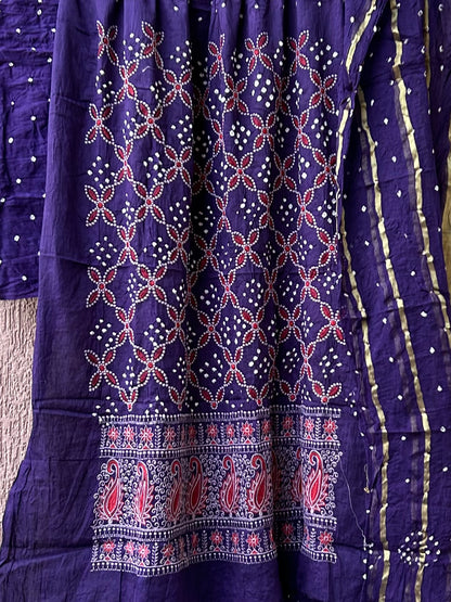 Embroidered Cotton Bandhej Dress Material