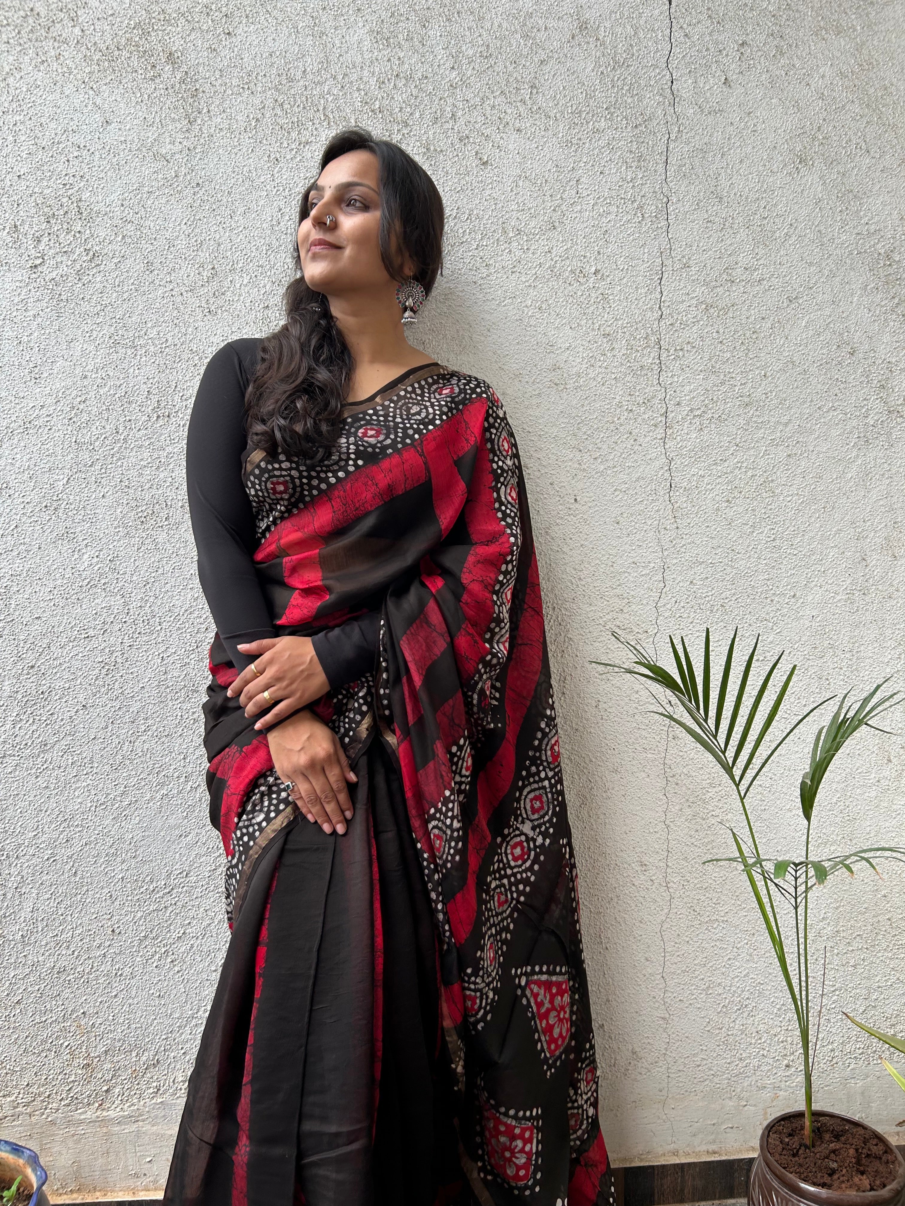 Shop Sari Ki Almari Black Silk Chanderi Saree for Women Online 39591637