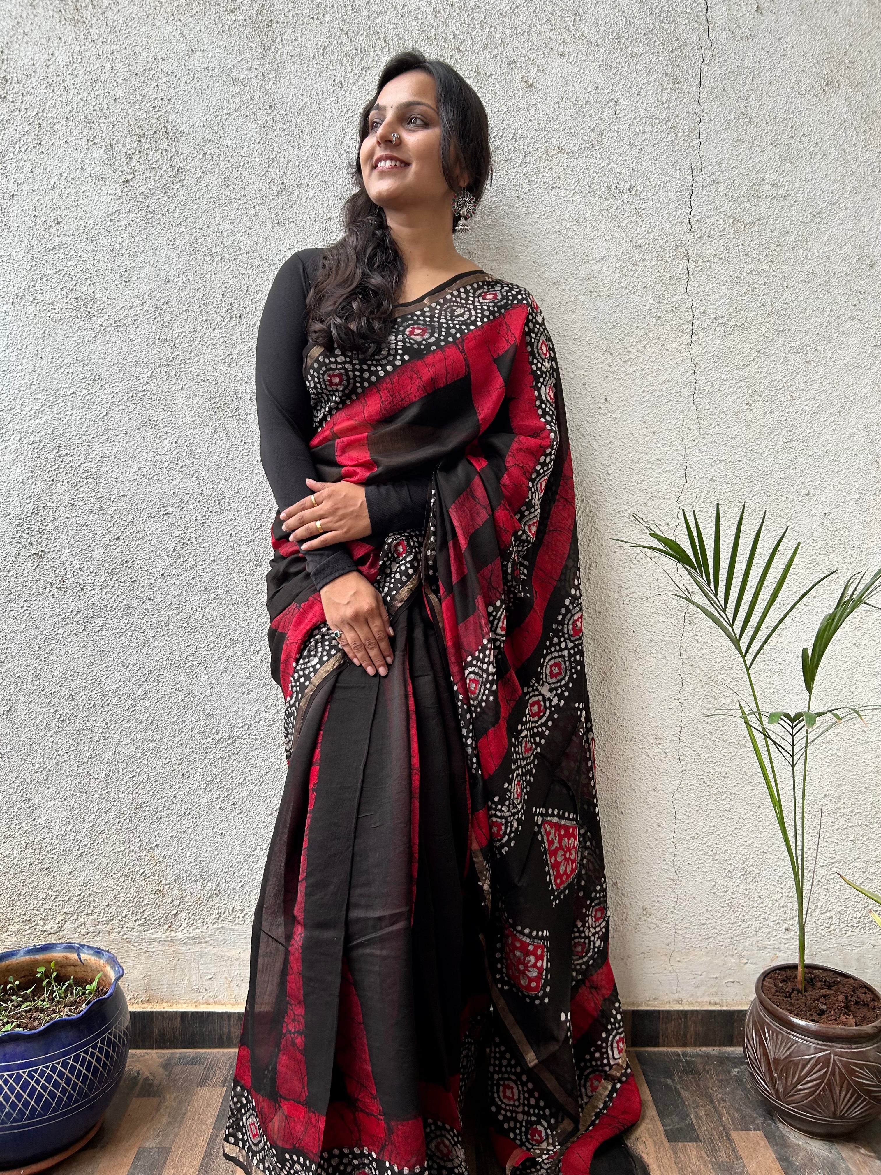 Black Pure Silk Handwoven Chanderi Saree With Nakshi Pallu – Wearitage India