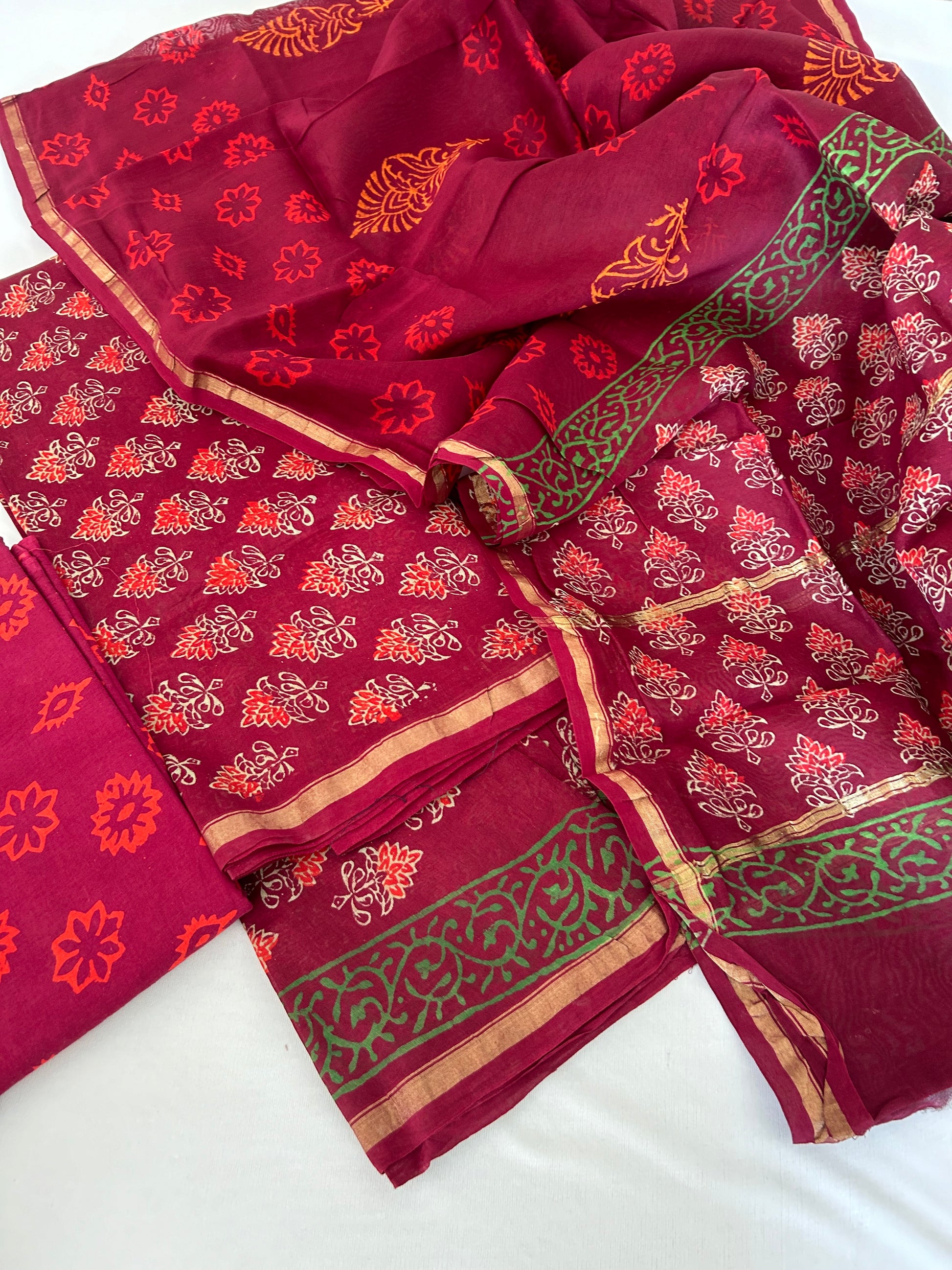 Maroon Chanderi Silk Cotton Dress material