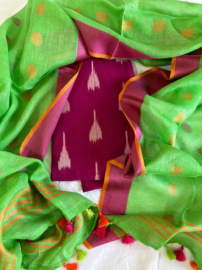 Ikat Top with Pure Linen Dupatta