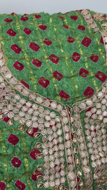 Garchola bandhej dress material with gotapatti work