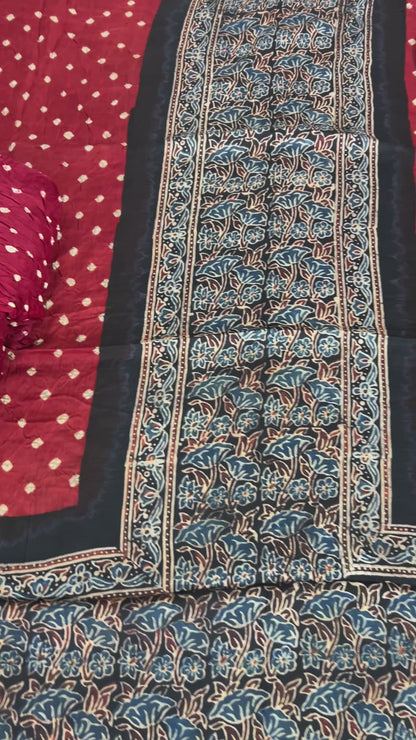 Ajrakh Bandhani Modal Silk Dress Material