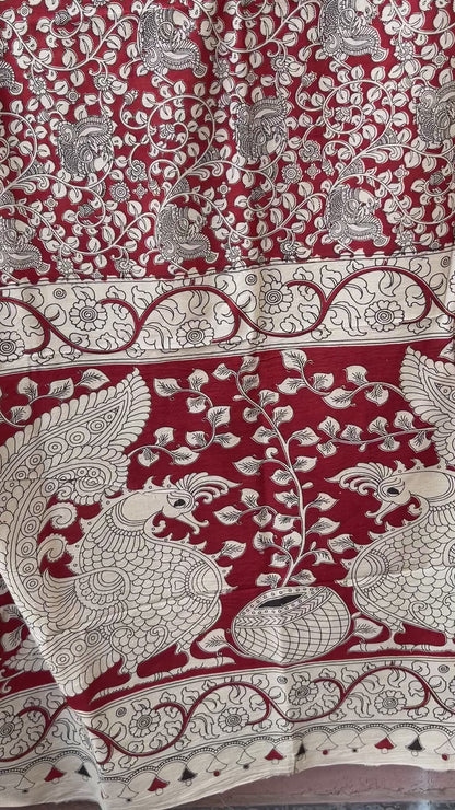 Kalamkari Malmal Cotton Saree with Blouse