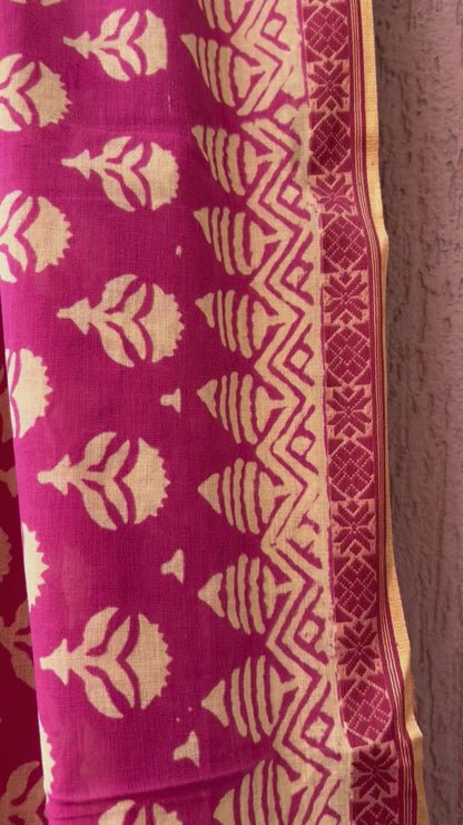 Maheshwari Cotton Hand Block Printed saree with Maheshwari Border