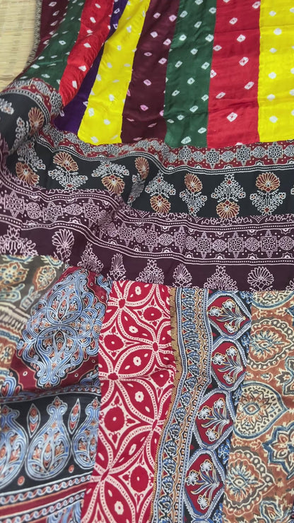 Ajrakh Bandhej Patch Work Modal Silk Dupatta (D62)