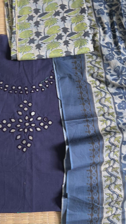 Cotton Mirror Work Dress Material
