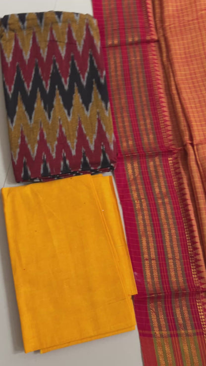 Ikat Cotton Dress Material with Narayanpet Dupatta