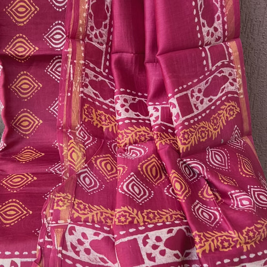 Chanderi 4 ply Pure Silk Cotton Hand Blockprint Dress Material