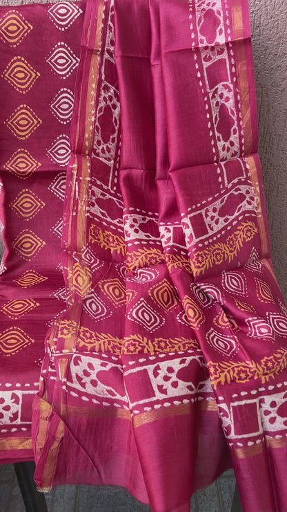 Chanderi 4 ply Pure Silk Cotton Hand Blockprint Dress Material