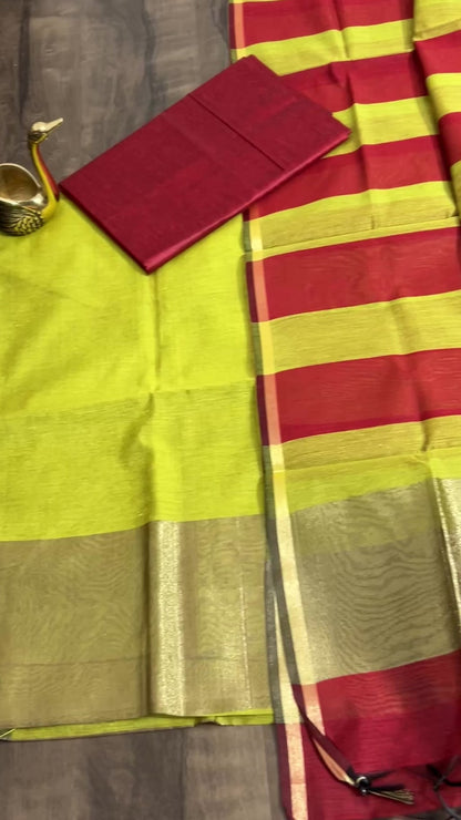 Maheshwari Silk Cotton Dress Material with Tissue Pallu