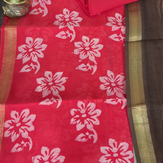 Hand Painted Maheshwari Silk Cotton Dress Material