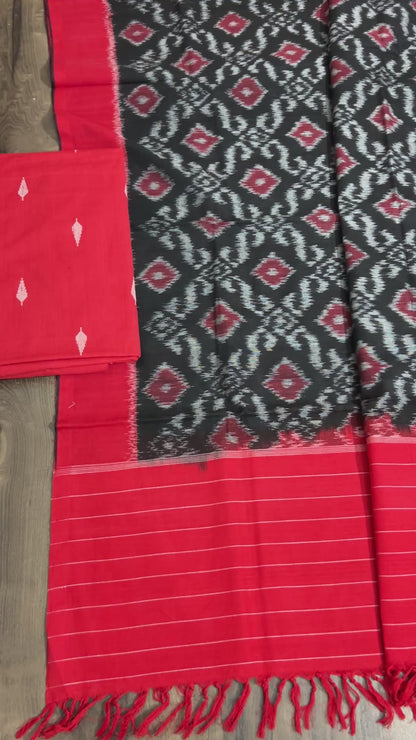 Handloom Cotton Weaving Booti Top with Ikat Cotton Dupatta