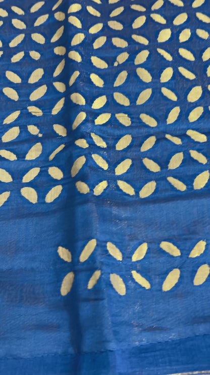 Blue Appliqué Work Chanderi Silk Kurti Fabric