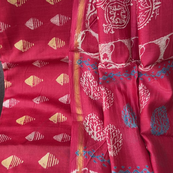 Chanderi SilkCotton Hand Blockprint Dress Material