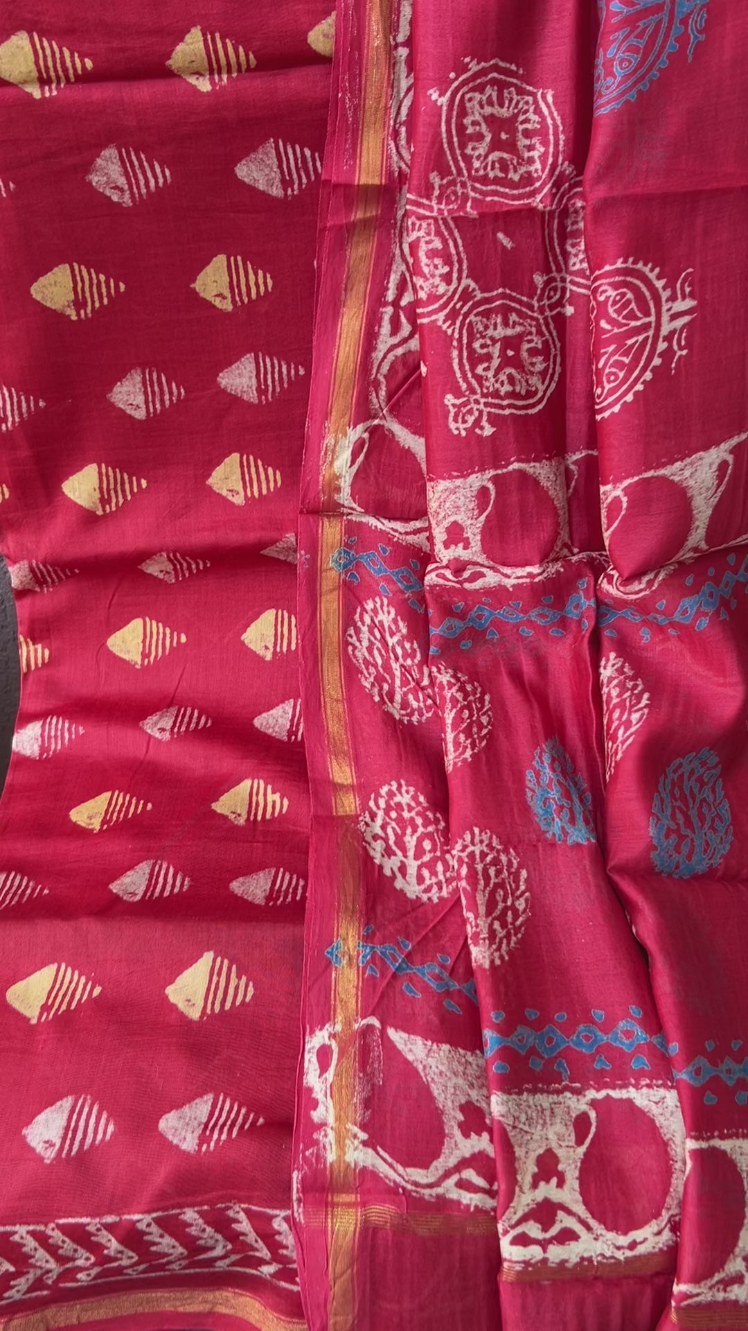 Chanderi SilkCotton Hand Blockprint Dress Material