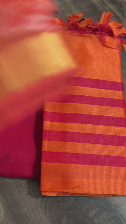 Orange Red Mangalagiri Silk Dress Material
