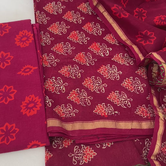 Maroon Chanderi Silk Cotton Dress material