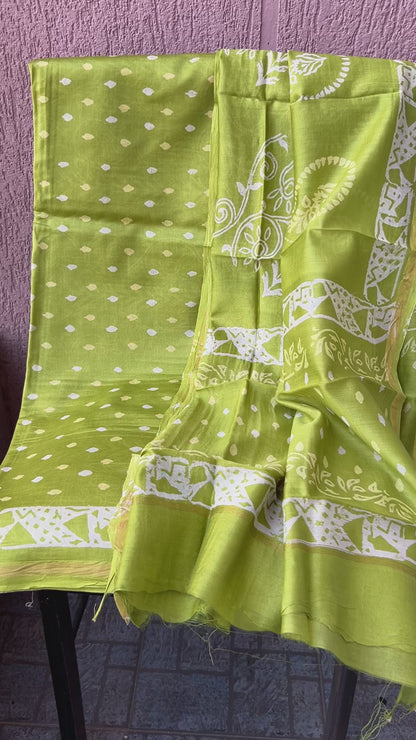 Chanderi SilkCotton Hand Blockprint Dress Material