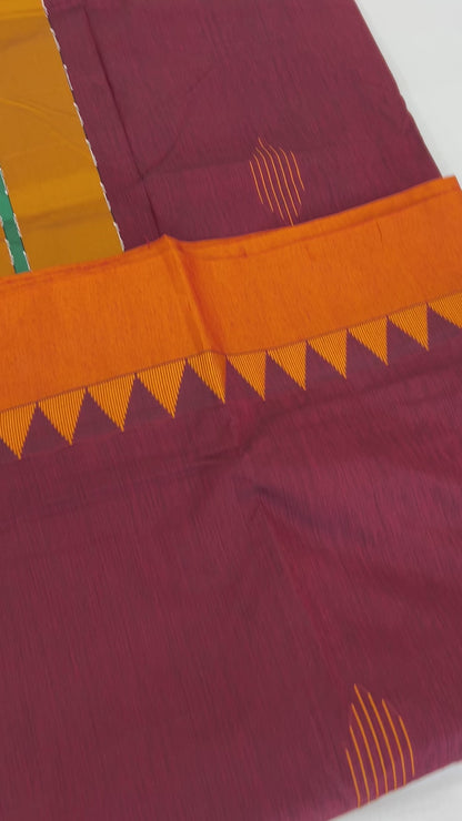 Brown Cotton Silk Saree with Temple Border