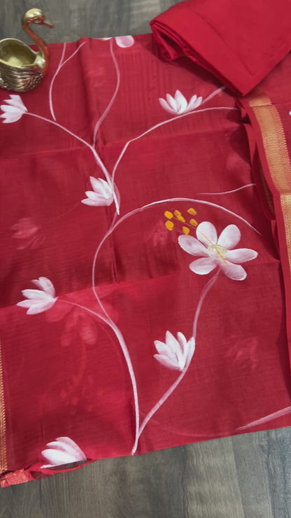 Hand Painted Maheshwari Silk Cotton Dress Material