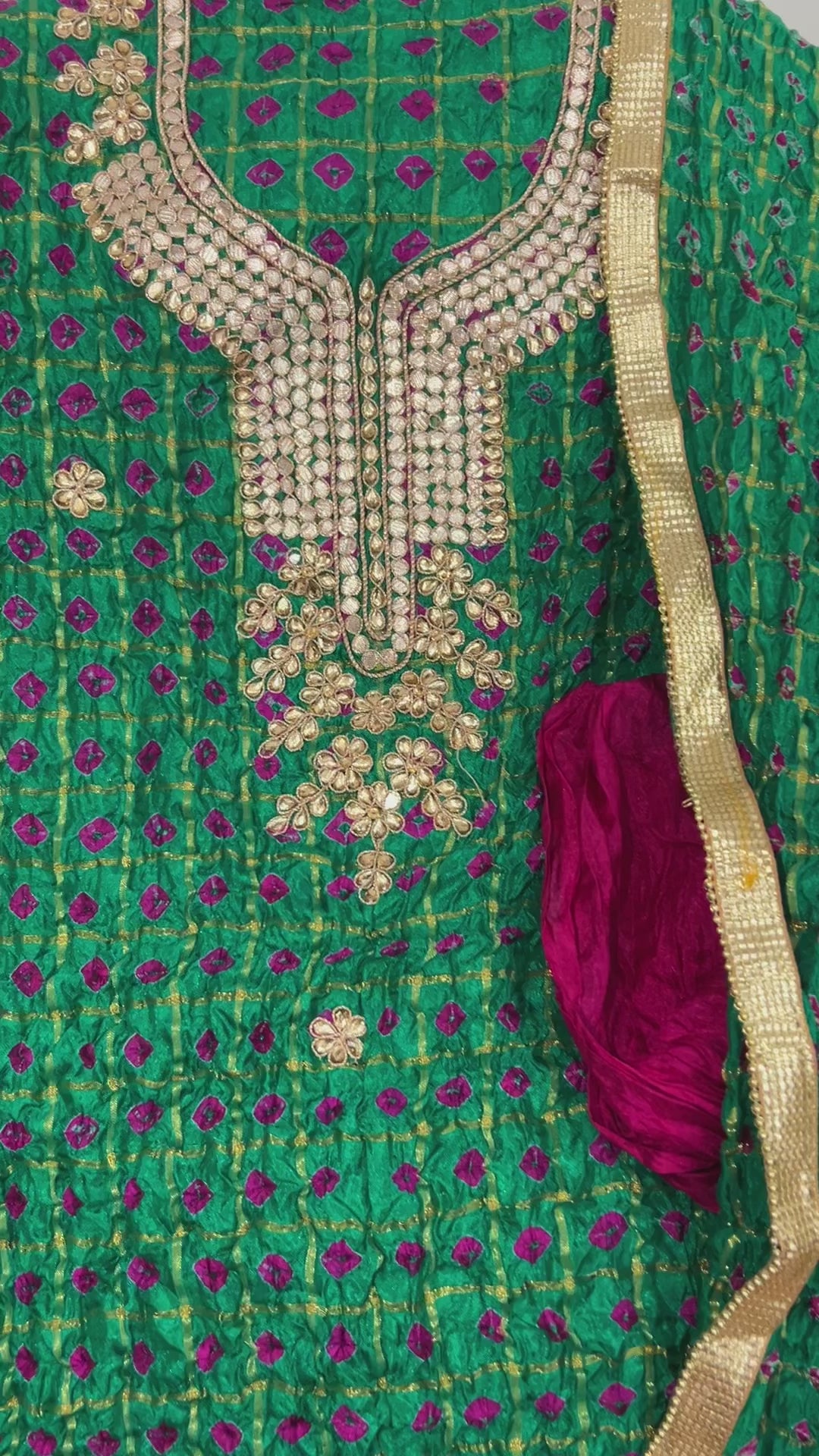 Bandhej garchola dress material with Gota Patti work