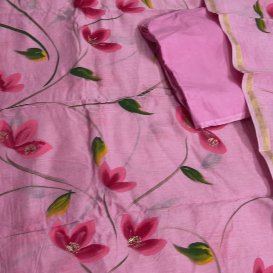 Hand Painted Chanderi Silk Cotton  Dress Material