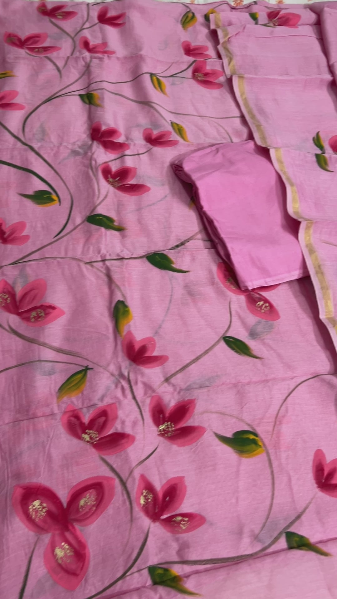 Hand Painted Chanderi Silk Cotton  Dress Material