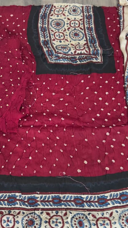 Ajrakh Bandhani Modal Silk Dress Material