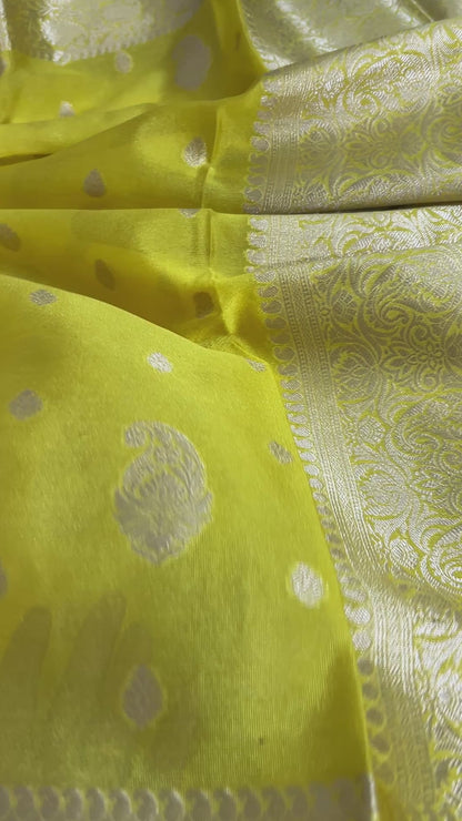 Yellow Banarasi Soft Semi Georgette Silk Saree