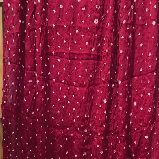 Red Modal Silk Bandhani Dupatta with Lagdi Patta