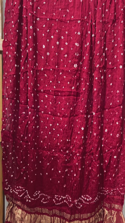 Red Modal Silk Bandhani Dupatta with Lagdi Patta
