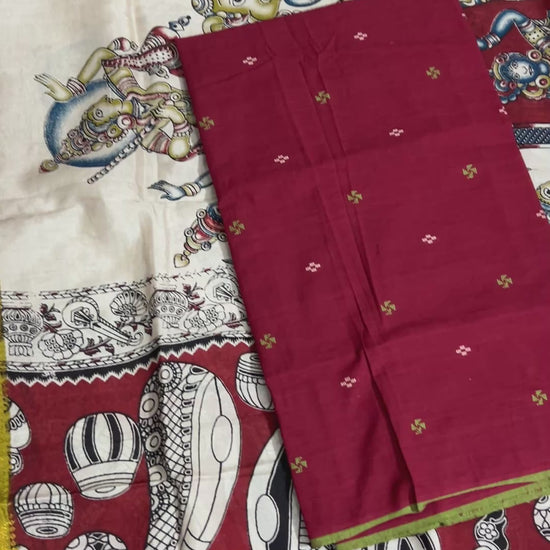 Handloom Cotton Dress Material with Kalamkari Silk Dupatta