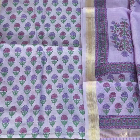 Hand Painted Maheshwari Silk Cotton Dress Material