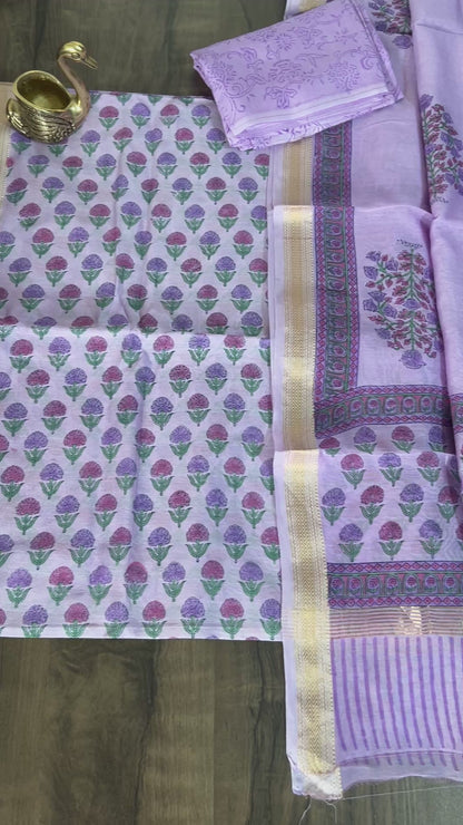 Hand Painted Maheshwari Silk Cotton Dress Material