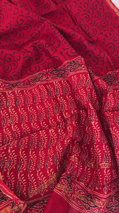 Red Sanganeri Chanderi Dress Material