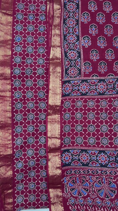 Maroon Ajrakh Cotton 2 pc Dress Material