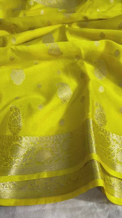 Yellow Banarasi Soft Semi Georgette Silk Saree