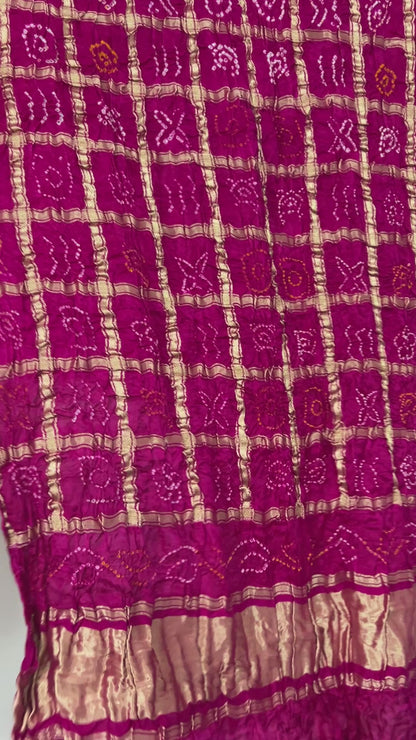 Magenta Bandhej Garchola Pure Gajji Silk Dupatta