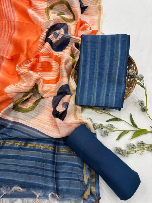 Hand BlockPrint Chanderi Silk Cotton Dress Material