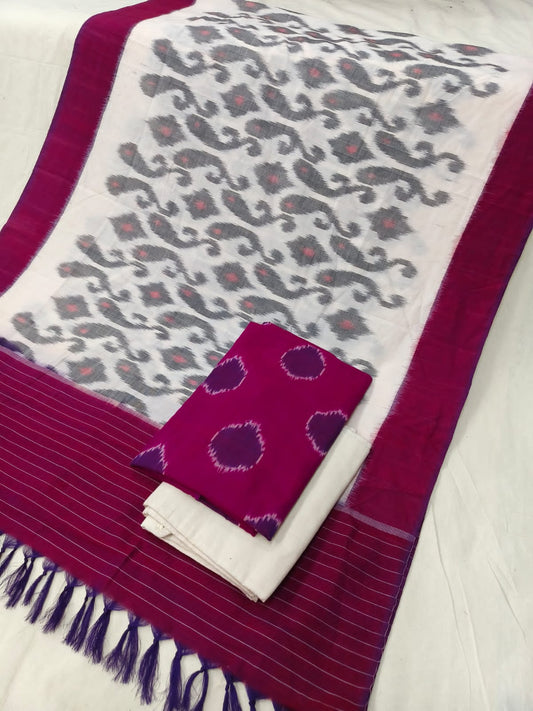 Double Ikat Cotton Dress Material with uzbec top
