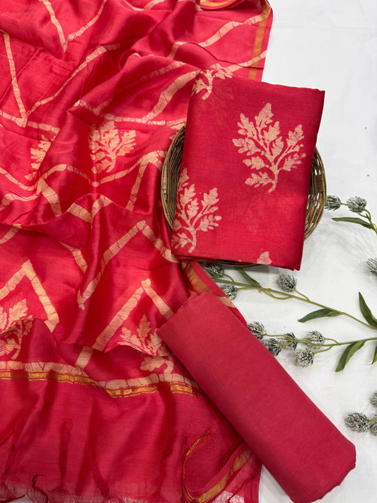 Hand BlockPrint Chanderi Silk Cotton Dress Material