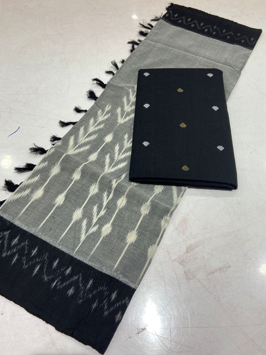 Handloom Cotton weaving booti Top with Ikat Cotton Dupatta