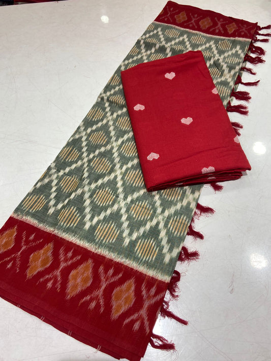 Handloom Cotton weaving booti Top with Ikat Cotton Dupatta